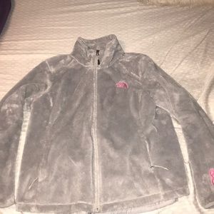 north face grey zip up fleece jacket